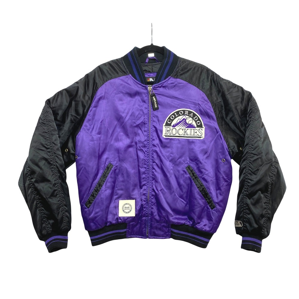 Vintage Mirage Colorado Rockies Bomber Jacket Mens Medium Purple Black MLB